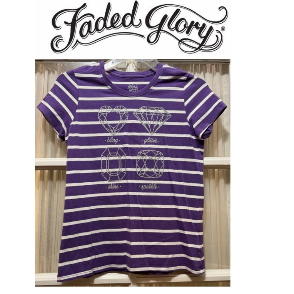 Faded Glory short-sleeve top; purple & white with graphic; girls' size XL